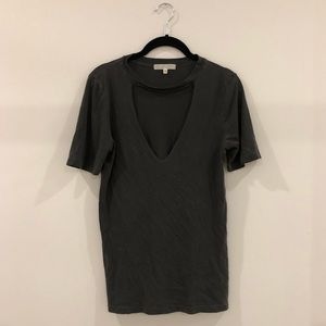 Deep V T-shirt - charcoal grey